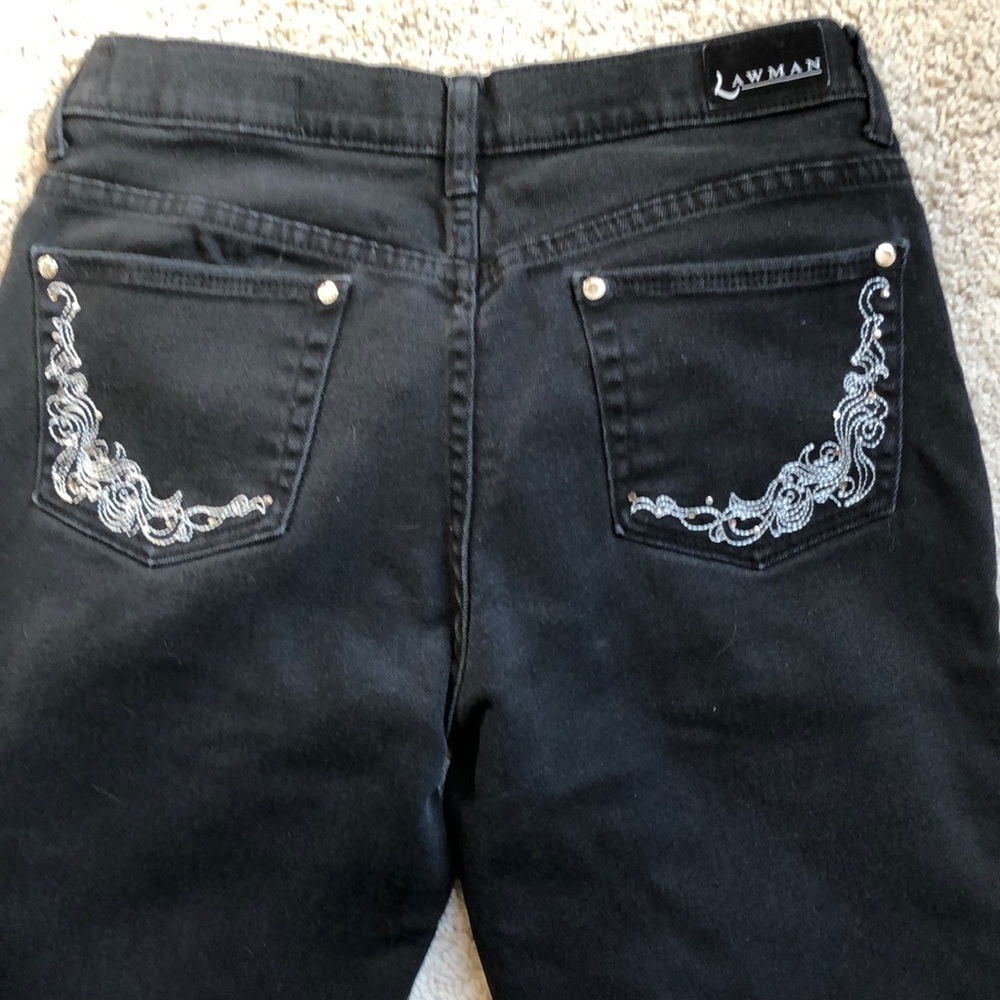 Vintage Lawman jeans size 7/8 (27x27) black. Silver thread pocket details